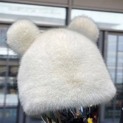 Winter Luxury Faux Mink Fur Beanies Caps Women's Earmuffs Fashion Warm Cap Berets Faux Mink Fur Brim 2026 Fashion Warmer Cap