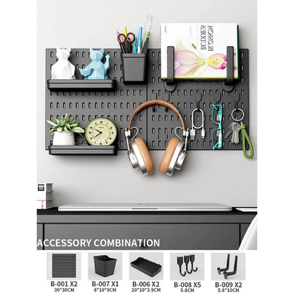 Study Room Pegboard with Shelves Tool Free Wall Grid Scratch Proof Easy to Install for Computer Desk Accessories