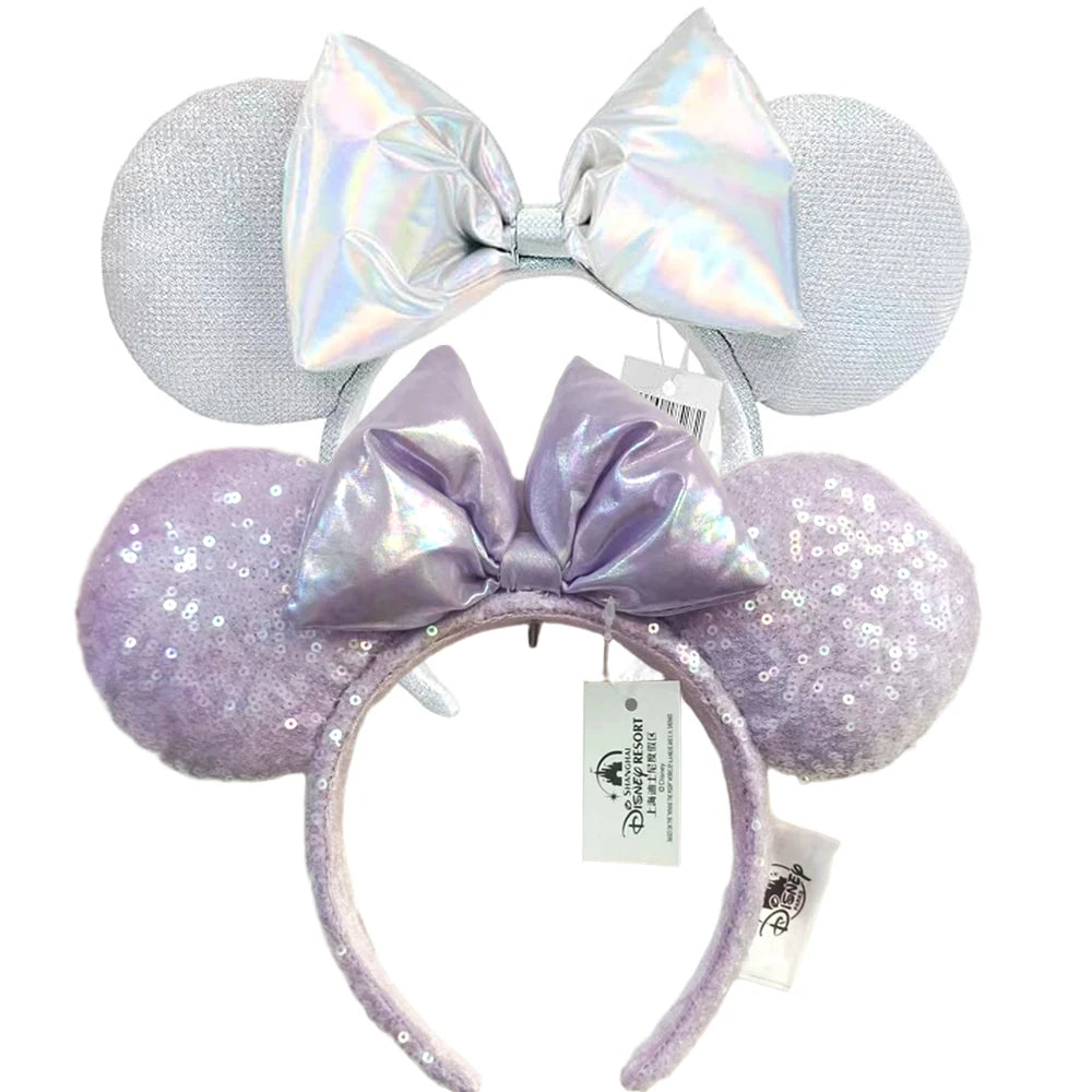 Disney Minnie Mouse Ears Headband with Purple Sequins Bow Shiny Cosplay Hair Hoop for Girls Purple Shiny Sequins  Headband