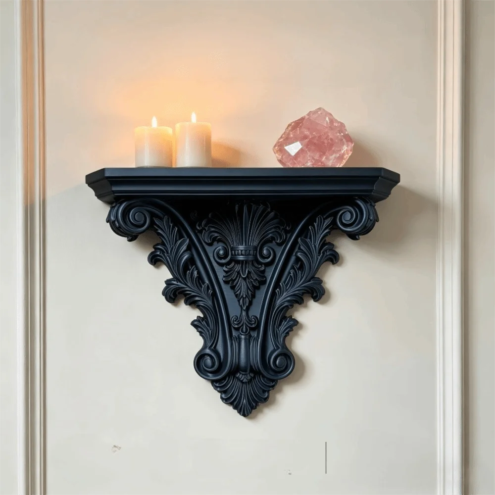 Creative 3D Printing Floating Shelf Unique Retro Gothic Wall Decor Carving Decorative Plant Display Stand Living Room