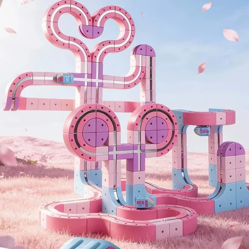 Snap-Together DIY Magnetic Electric Train Anti Gravity Track Set Magnetic Building Blocks Toy For Children Girls Birthday Gift