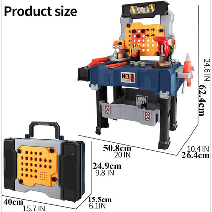 Large 2-in-1 Kids Tool Bench Set with Saw Screw Miter Pretend Play Construction Workbench Toys Education Toy for Boys & Girls
