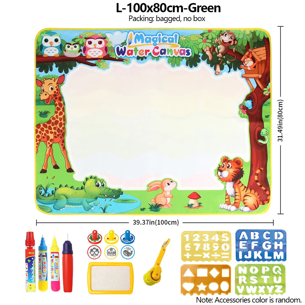 No Mess Kids Water Drawing Mat  Doodle Coloring Board with Magic Pens & Stamps Educational Montessori Toy Gift for Boys Girls