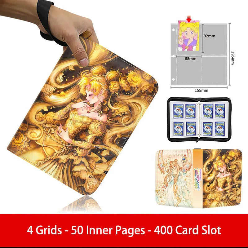 400pcs/900pcs Sailor Moon Card Album Book Folder 4/9 Card Slots Collections Zipper Double Pocket Zipper Card Binder Holder