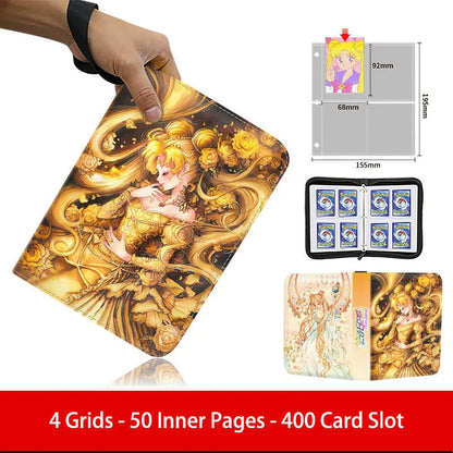 400pcs/900pcs Sailor Moon Card Album Book Folder 4/9 Card Slots Collections Zipper Double Pocket Zipper Card Binder Holder
