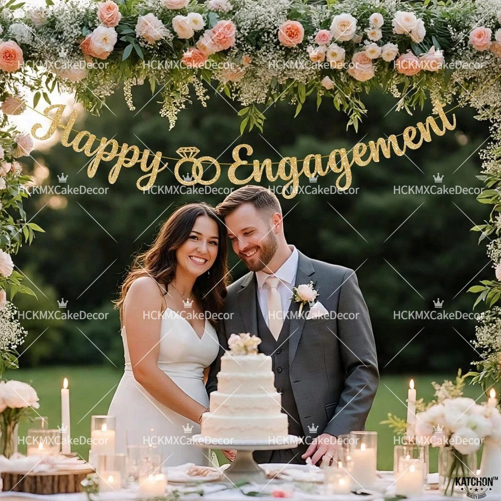 1set Happy Engagement Banner Bunting with Garland Party Decorations Bridal Wedding Engagement Party Supplies