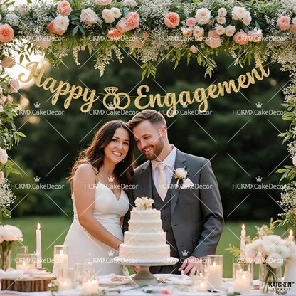 1set Happy Engagement Banner Bunting with Garland Party Decorations Bridal Wedding Engagement Party Supplies