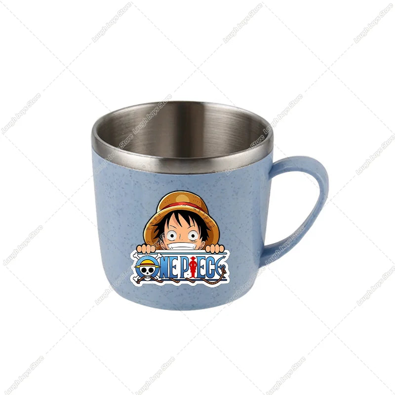 One Piece Water Cup Cartoon Anime Print Stainless Steel Drinking Glass Luffy Double Layered Heat-resistant Coffee and Milk Mug