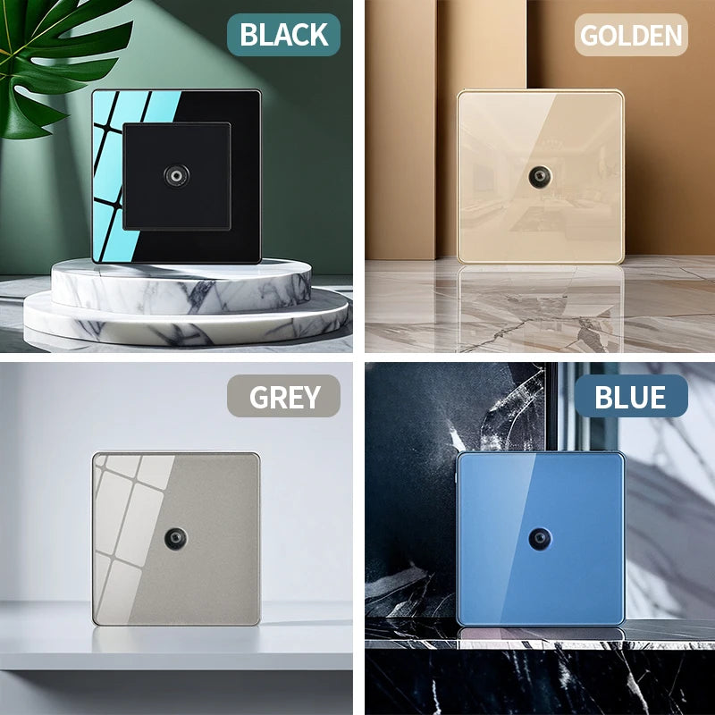 86X86MM Tempered Glass Wall Switch Socket EU FR UK Standard USB Charging Port 10A/13A 250V 1/2/3/4 Gang Crystal Panel