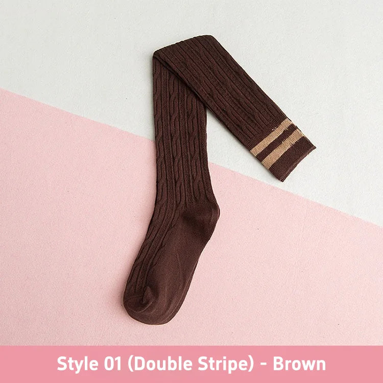1 3 Pairs Women's Cotton Thigh High Socks Over The Knee Colorful Striped Pattern Casual Daily Wear Fashion Socks Black White