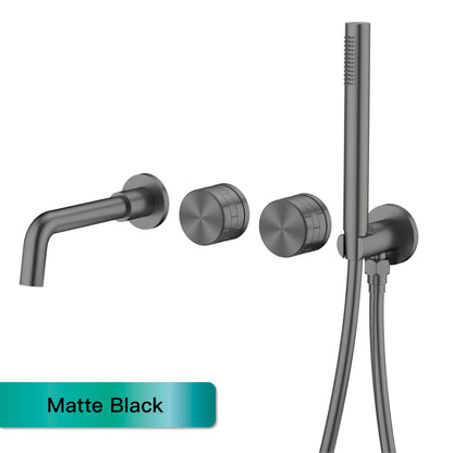 AITANA Luxury Bathroom Wall Mounted Bathtub Faucet Gunmetal Gray Brass Dual Handle Cold Hot Water Mixer 2 Function Embedded