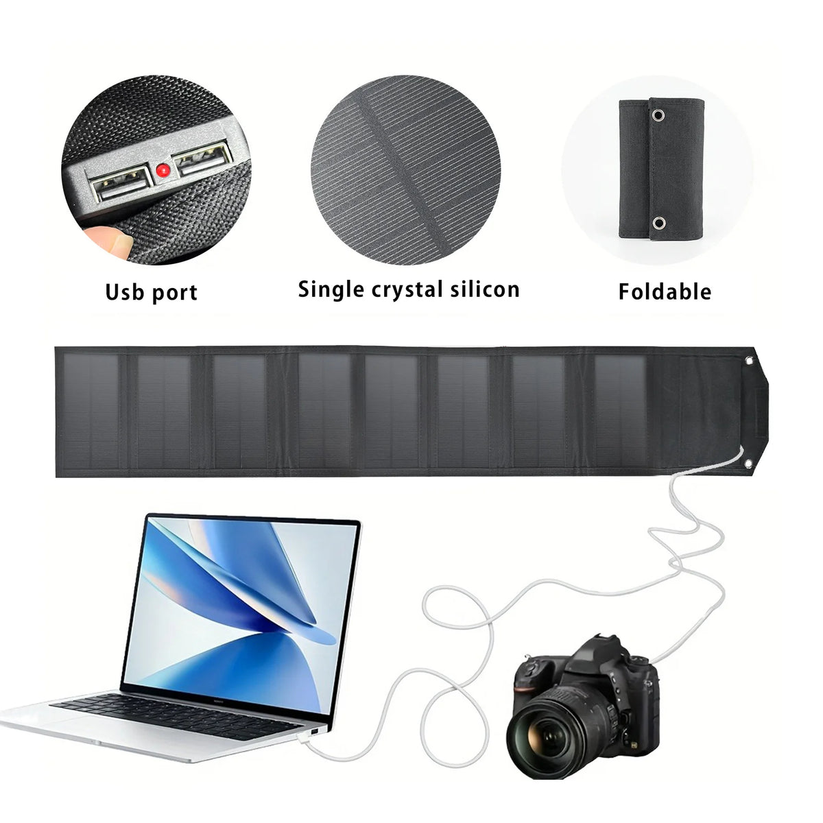 LEAORLD 80W Solar Panel Charger, 8-Foldable Solar Panel Fast Charging, Dual USB Solar Phone Charger, Monocrystalline High Effici
