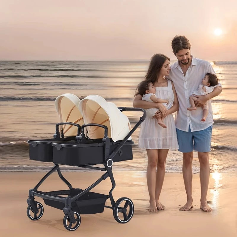 High-view Twin Baby Integrated Stroller, Can Sit or Lie Down, Ultra-light Portable Foldable Outdoor Travel Stroller