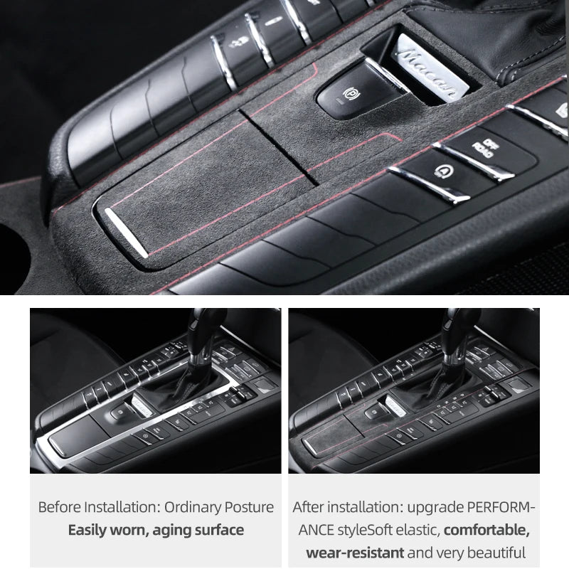 For Porsche Macan 2014-2024 Made of Alcantara Center Console Gear Shifter Panel Trim Sticker Car Interior Tuning Accessories