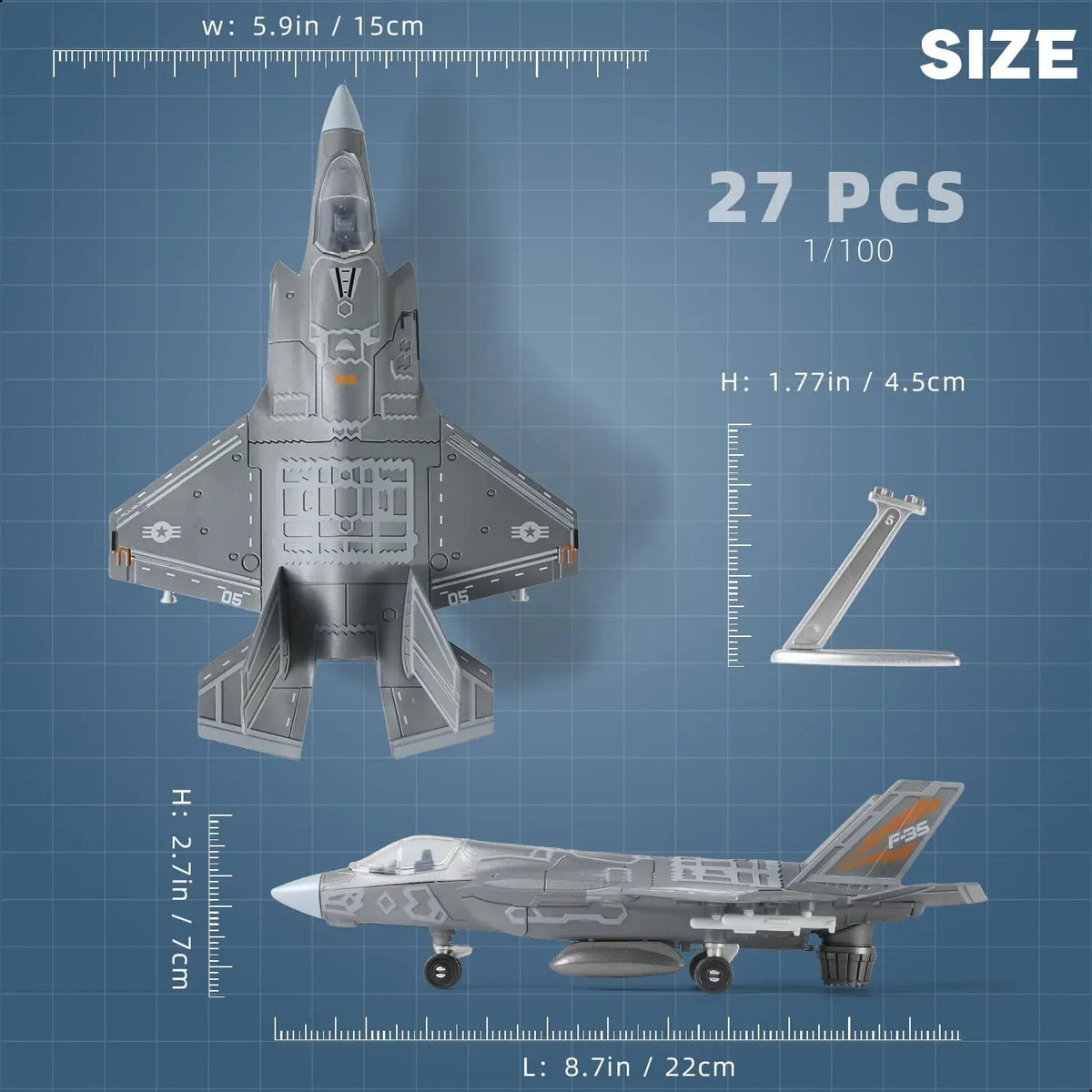 1:72 Scale F-35 Fighter Jet Quick Build Model Kit Plastic Millitary F35 Airplane Toy Assembly Aircraft Model with Stand for Kids
