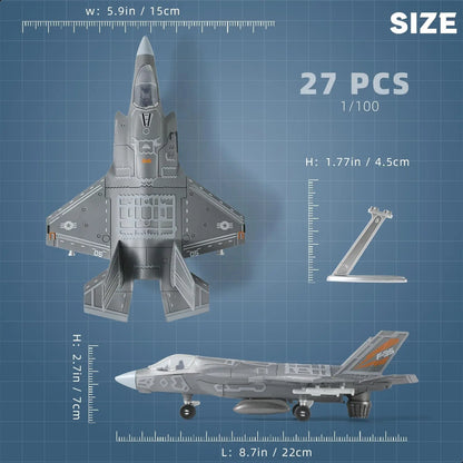 1:72 Scale F-35 Fighter Jet Quick Build Model Kit Plastic Millitary F35 Airplane Toy Assembly Aircraft Model with Stand for Kids