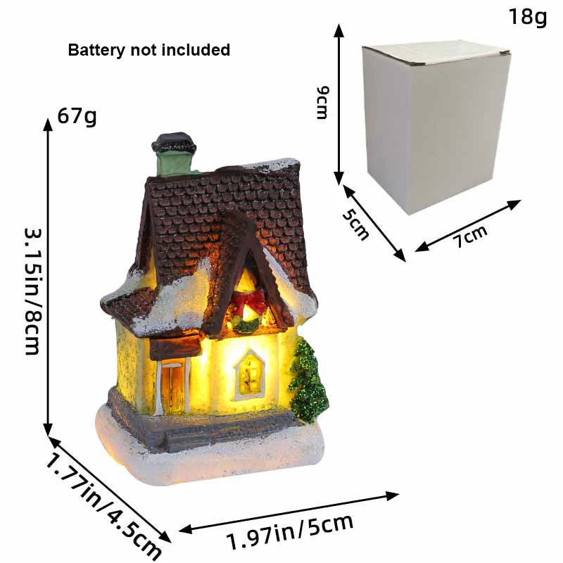 Christmas Ornament Village Houses LED Light Collectible Figurines Snow Blanket Desktop Decoration Town Scene Xmas New Year Gift