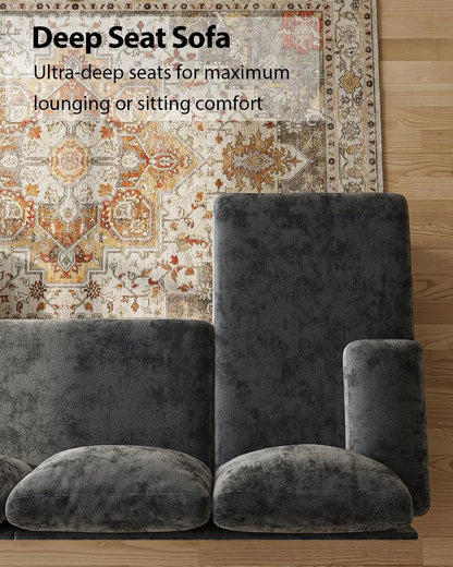U-Shaped Sectional Couches for Living Room | Chenille Sofa with Double Chaise | 112 Inch Dark Grey Sectionals Couch, Customized