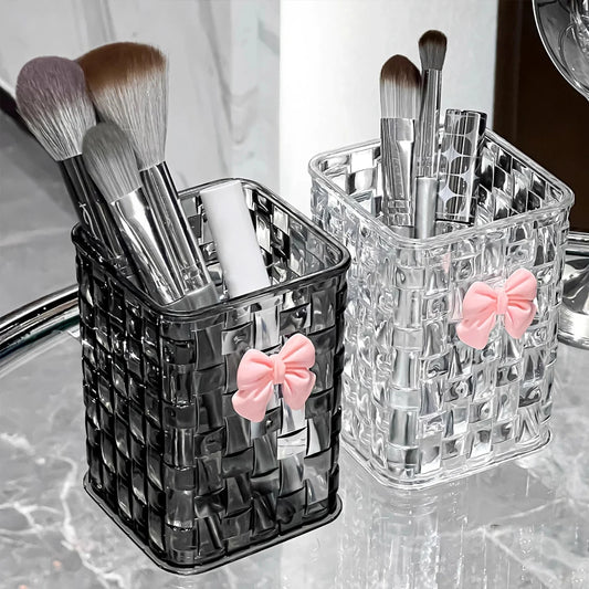 Transparent Pen Holder, Square Desktop Storage Box, Cosmetic Brush Holder, Student Dormitory Storage Box, Plastic Organizer Box, Eyebrow Pencil Storage, Desk Organizer, Makeup Brush Holder