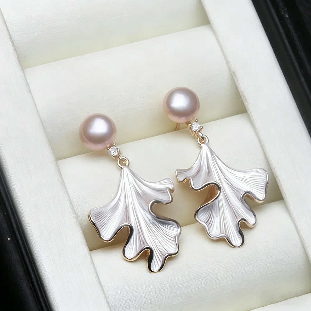 Real 925 Silver Natural Pearl Earrings Woman,Luxurious Dangling Freshwater Pearl Earring Wife Anniversary Gift White Black