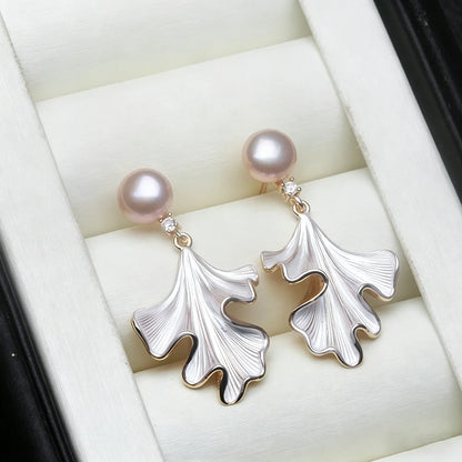 Real 925 Silver Natural Pearl Earrings Woman,Luxurious Dangling Freshwater Pearl Earring Wife Anniversary Gift White Black
