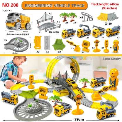 Dinosaur Car Track Set Magic Climbing Flexible Rail Engineering Car Educational Track Car Train Blocks Toys Birthday Gift