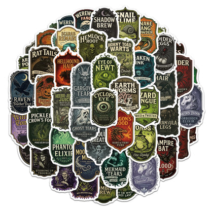 50PCS Cartoon Halloween Label Graffiti Stickers Water Cup Waterproof Decorative Stickers Halloween Bottle Stickers