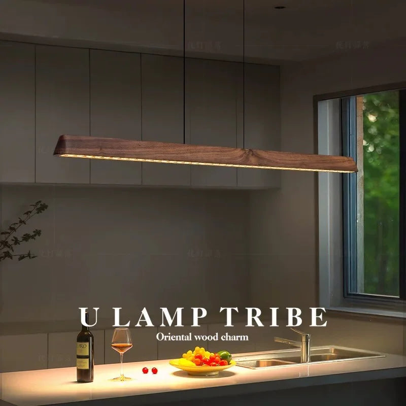 2026 New Restaurant Chandelier Made Of Solid Wood For Eye Protection Minimalist Office Tea Room Long Straight Table Hanging Lamp