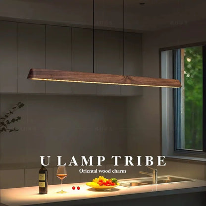 2026 New Restaurant Chandelier Made Of Solid Wood For Eye Protection Minimalist Office Tea Room Long Straight Table Hanging Lamp