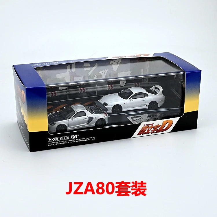 Anime 1:64 first text D AE86 RX7 NSX with scene set Alloy die-cast simulation car model,adult decoration,boy toy,children's gift
