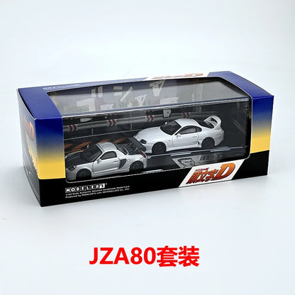 Anime 1:64 first text D AE86 RX7 NSX with scene set Alloy die-cast simulation car model,adult decoration,boy toy,children's gift