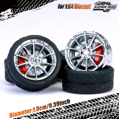 Kicarmod 1/64 Model Car ABS Wheels with Rubber Tire Brake Disc Refitting Parts Diameter 10mm For Model Car Tomica
