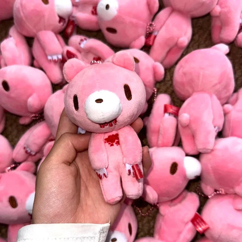Kawaii Bloodthirsty Bear Keychain Anime Figure Pink Bear Plush Doll Girl Y2k Bag Accessories Doll Children Birthday Gift