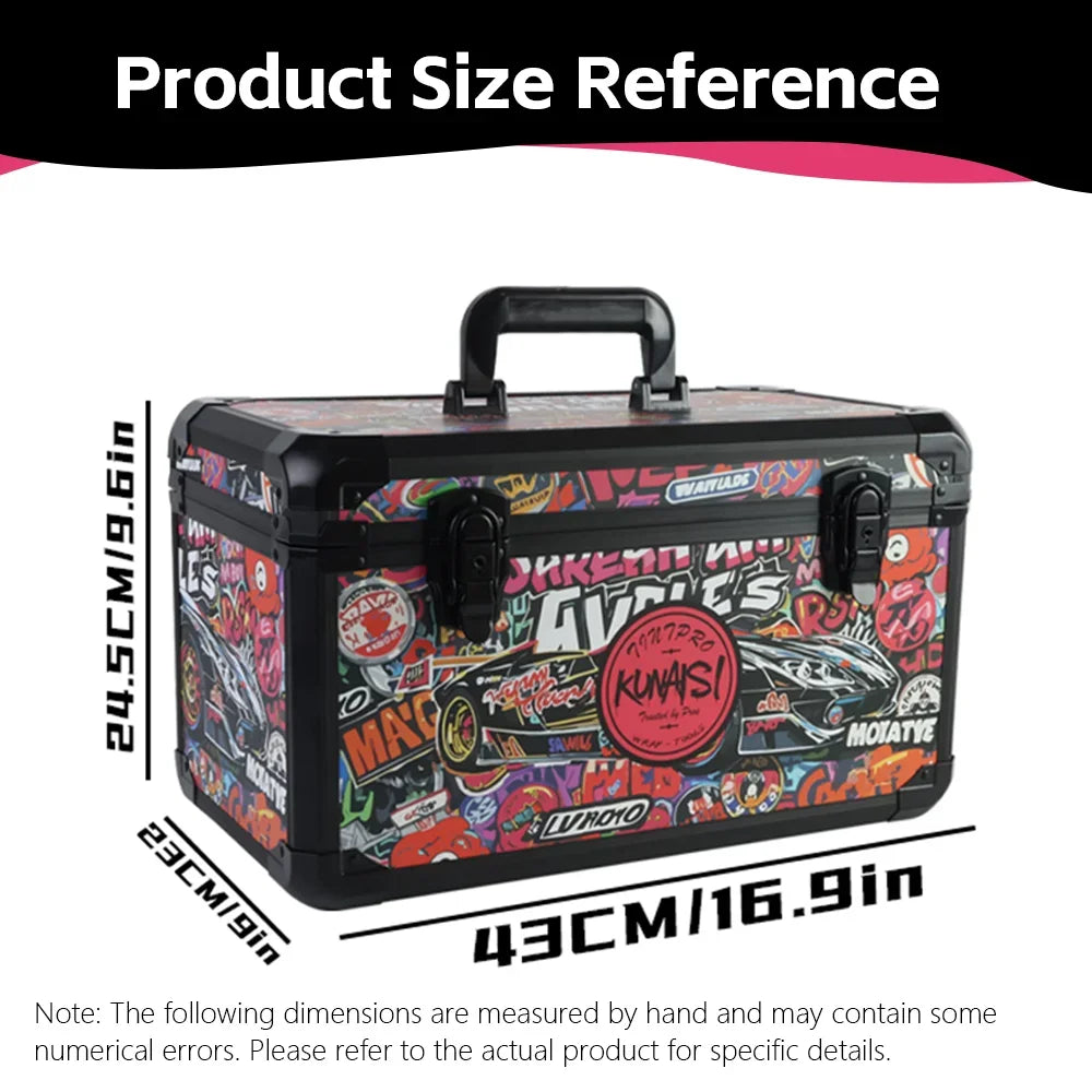 Graffiti Large Aluminum Alloy Toolbox - Durable Multi-Functional Double Layer Adjustable Size Storage Box 43x23x24.5 Cm