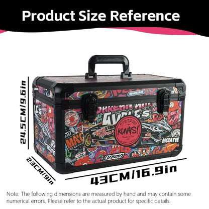 Graffiti Large Aluminum Alloy Toolbox - Durable Multi-Functional Double Layer Adjustable Size Storage Box 43x23x24.5 Cm