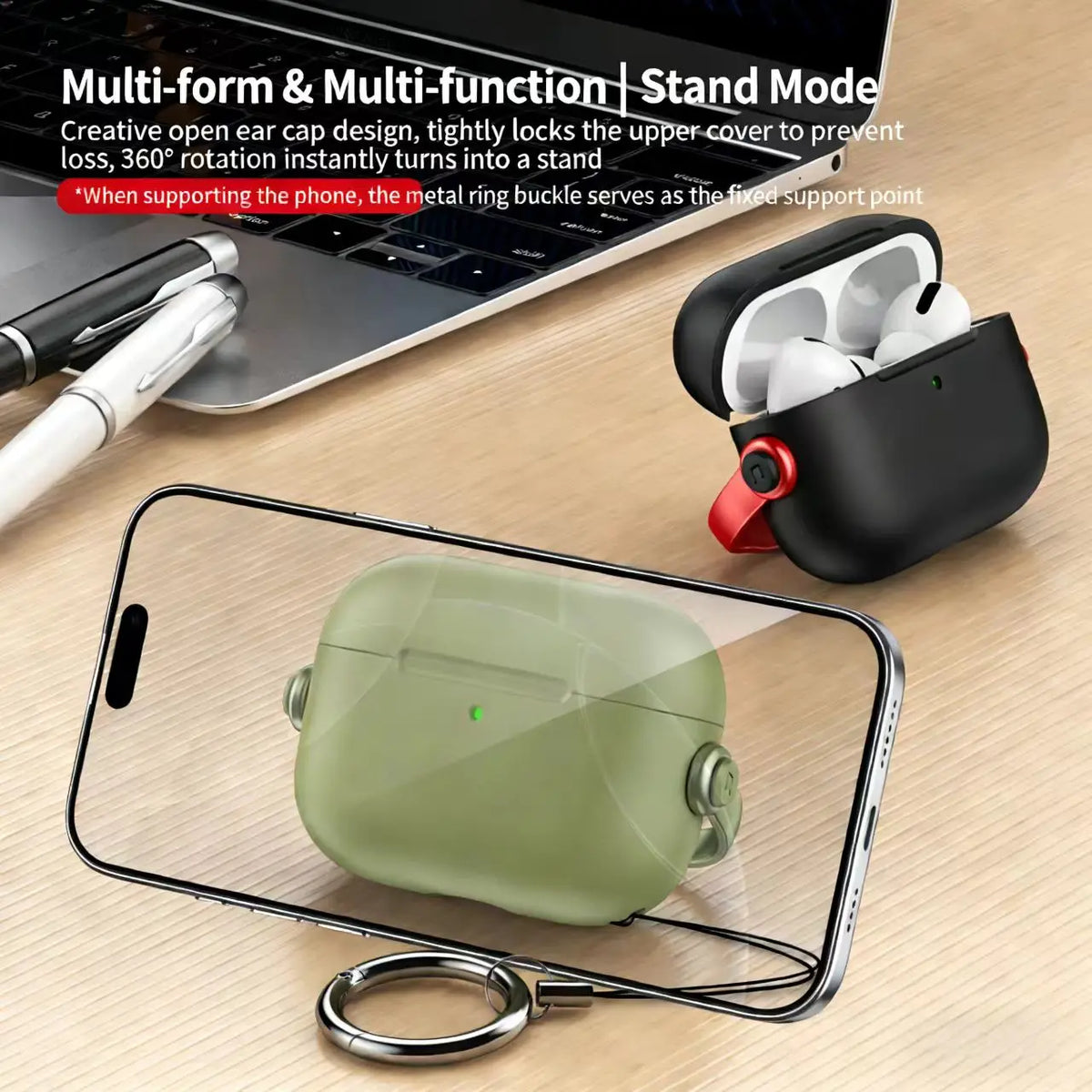 Protective Case for Apple Airpods Pro3 Pro2 Airpods 4 Wireless Bluetooth Earphone Cover Sleeve Headphone Case with Phone Holder