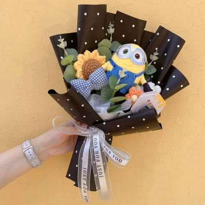 Genuine Amine Minions Plush Dolls With Sunflowers Roses Creative Bouquets Christmas Birthday Graduation Valentine Gifts