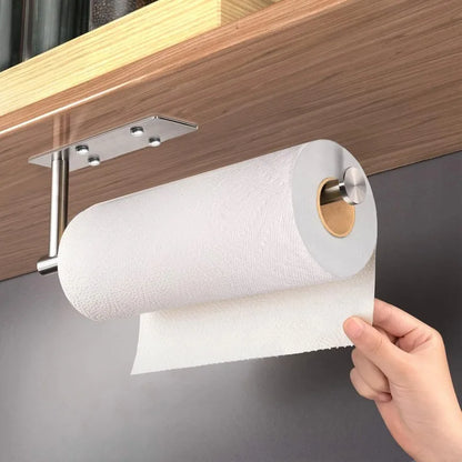 Stainless Steel Kitchen Paper Towel Holder Wall-Mounted,One-Handed Operation,Damping, Self-Adhesive Drill Option,Shock-Absorbing