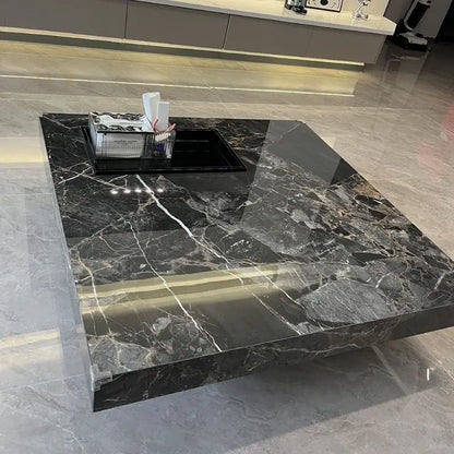 Modern Luxury Coffee Table Sintered Stone Square Tea Table Stainless Steel Marble Look Center Table Living Room