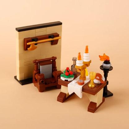 MOC Notice Board Building Blocks Bee Farm Fountain Bonfire Stove Medieval Town Street View Water Wall Bridge Road Sign Brick Toy