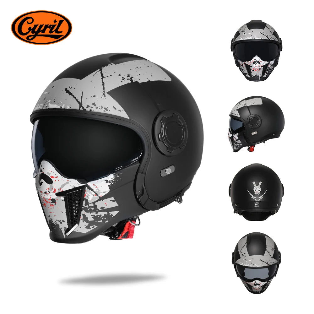 Full Face Open Face Motorcycle Helmet Double Lens Modular Helmets DOT ECE APPROVED CYRIL OP12A Man Woman Retro Moto Helmet