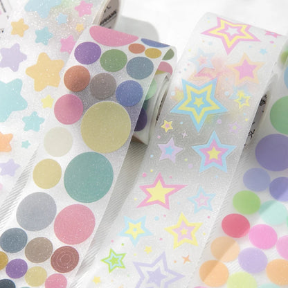 50mm * 2m Kawaii Sparkling Sand Circle Star Basic Decoration Die Cutting Sticker Tape DIY Diary Album Scrapbooking Material