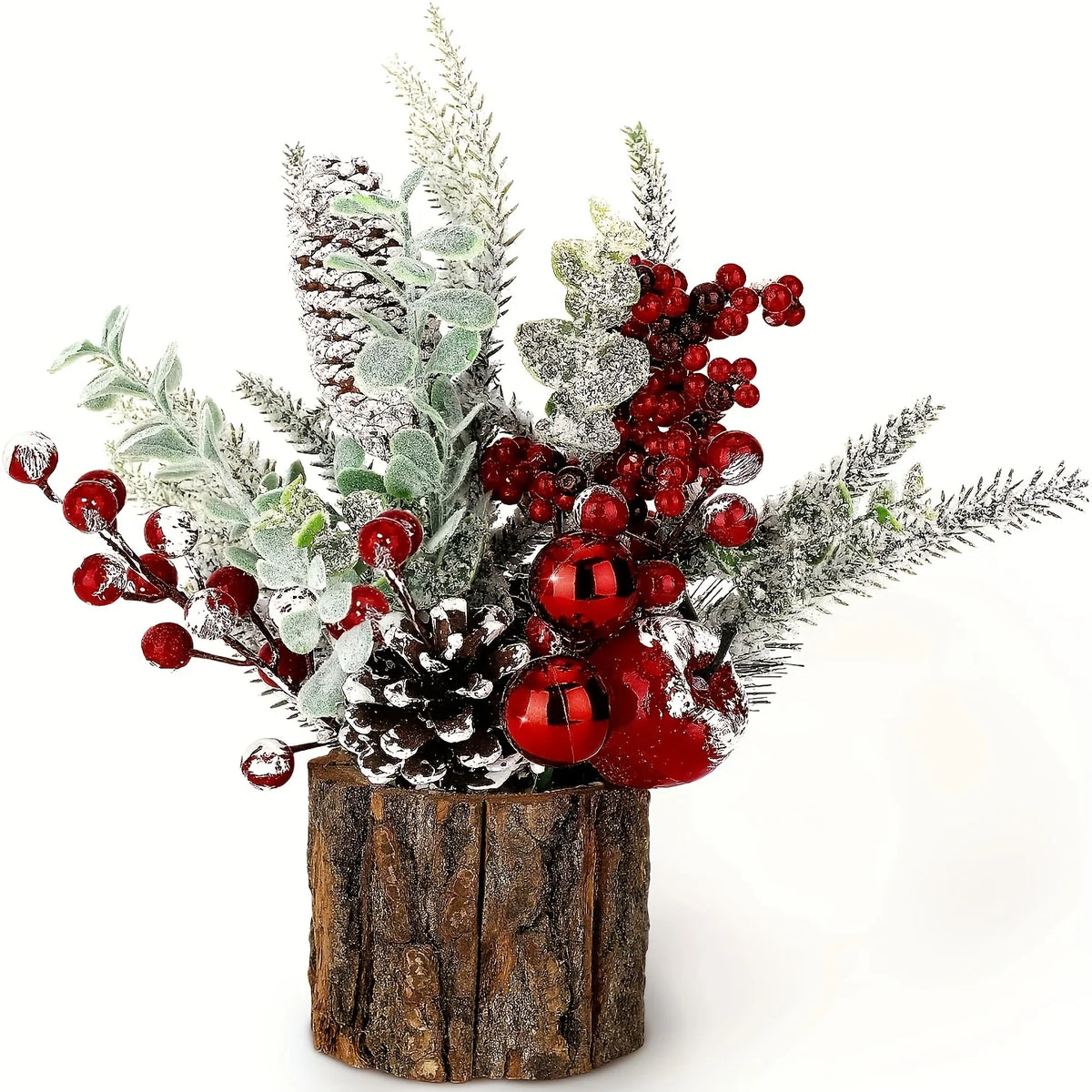 Charming Mini Christmas Tree with Red Berries & Pine Cones-Perfect for Tabletop,Fireplace Mantel Decor |Classic Holiday Ornament