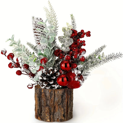 Charming Mini Christmas Tree with Red Berries & Pine Cones-Perfect for Tabletop,Fireplace Mantel Decor |Classic Holiday Ornament