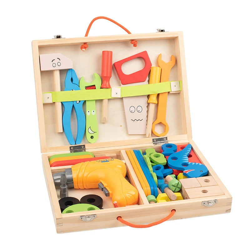 Educational Montessori Kids Toys Plastic Wooden Toolbox Pretend Play Set Children Nut Screw Assembly Simulation Carpenter Tool