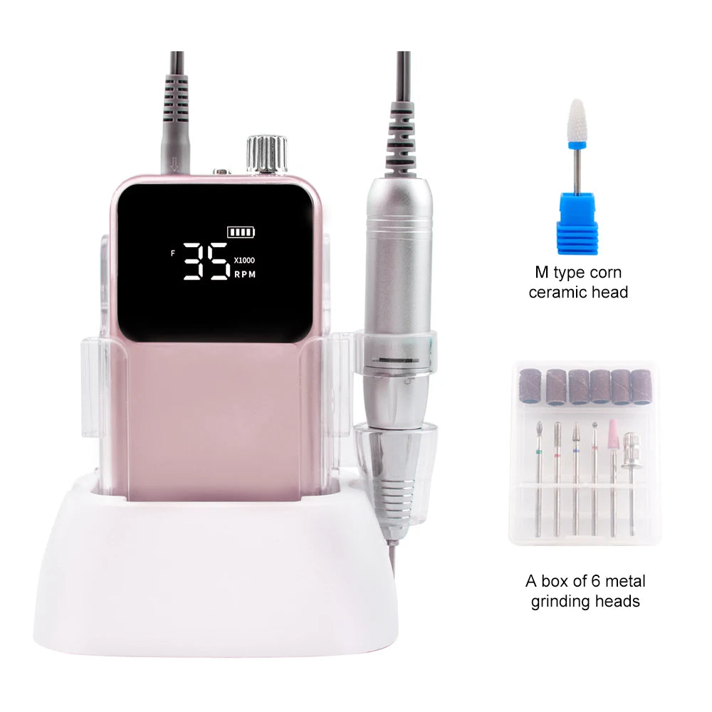 SIMINAIL Rectangle Nail Drill Rechargeable Desktop Base 35000RPM Manicure Electric Machine Nail File Pedicure Cordless Drilling
