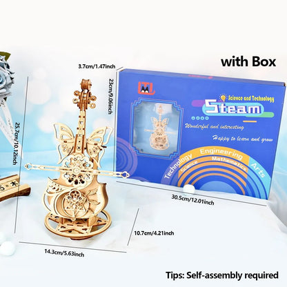 3D Puzzle Wooden Cello Model DIY Assembly Violin Music Box Building Kits Home Living Room Decor Crafts Gift for Adults Kids