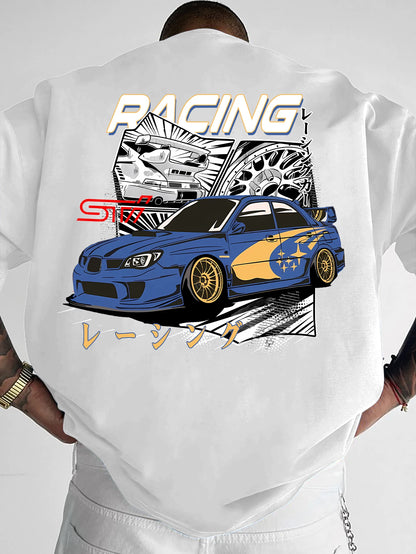 Men's JDM Racing Car Graphic Print T-shirt Oversized 100% Polyester Streetwear Short Sleeve Tops S-XXL