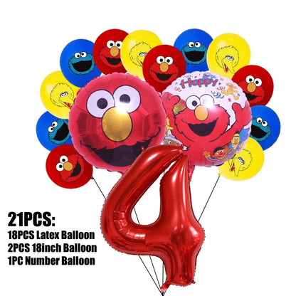 Birthday Party Decoration Set Supplies Cartoon Sesame Streets Birthday Party Supplies Tableware Balloon Cake Topper Banner Plate