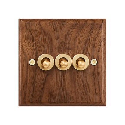 Black walnut wood retro British light switch socket, bedside wall lamp switch LED dimmer, pure wood brass toggle switch board